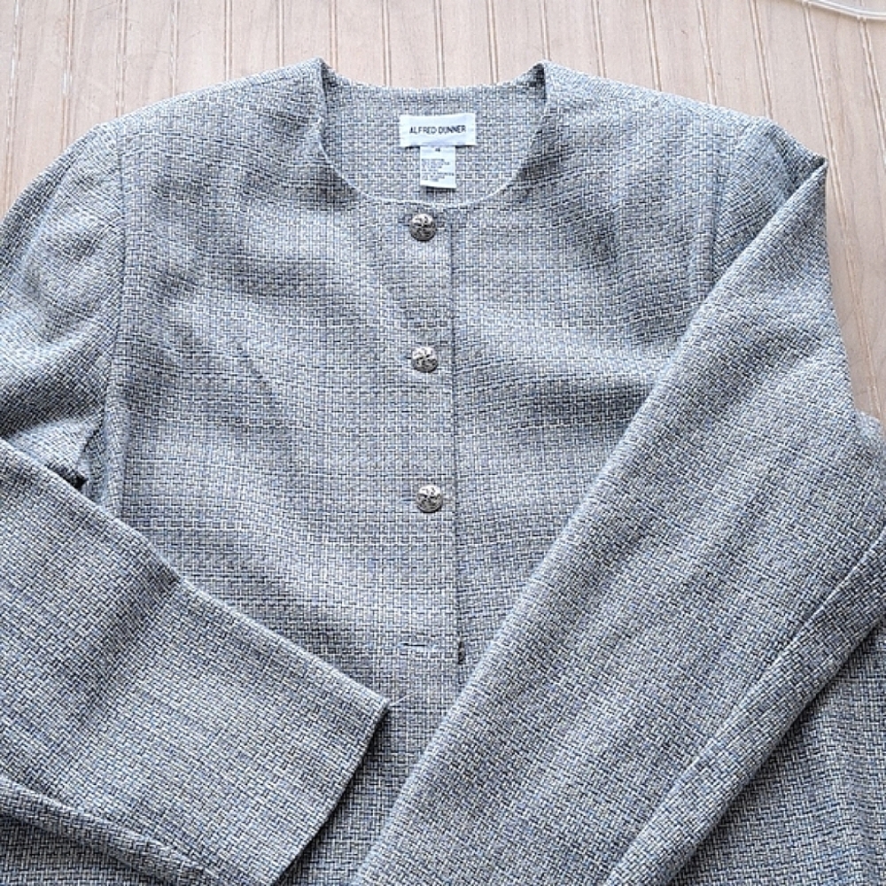 Alfred Dunner Cotton Blend Tweed Dressy Pockets Jacket Blazer Structured